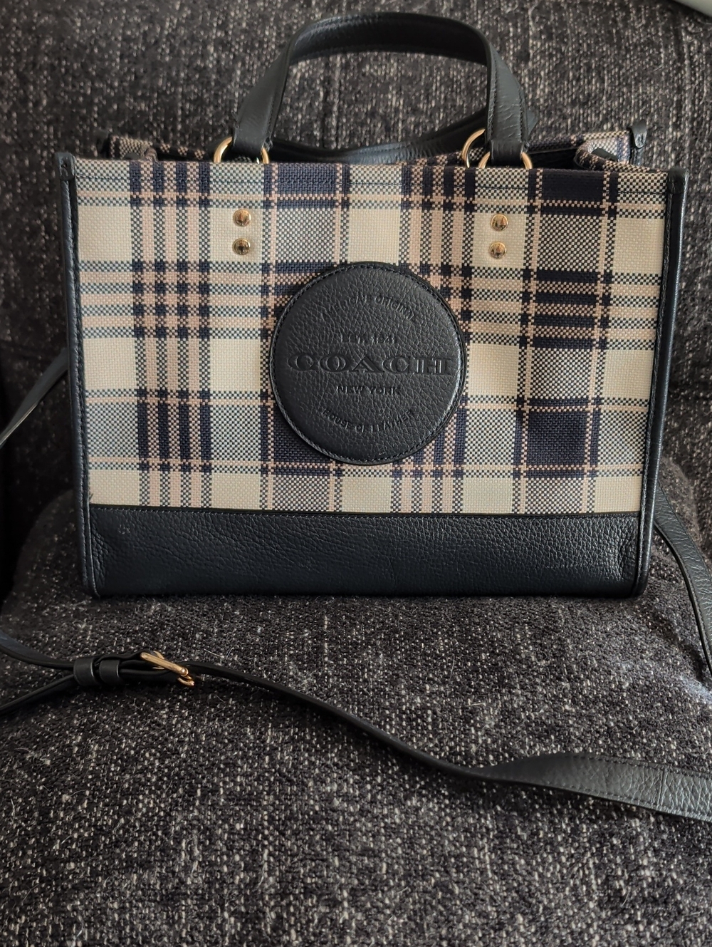 Coach Plaid Satchel in Navy and Cream